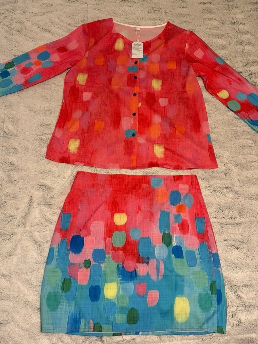 NWT- Colorful Abstract Two-Piece Top & Skirt Set